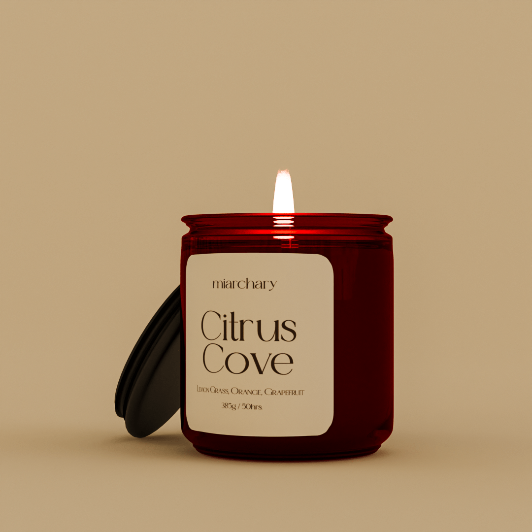 Citrus Cove Scented Candle - Lemon Grass, Orange, and Grapefruit Fragrance - Miarchary
