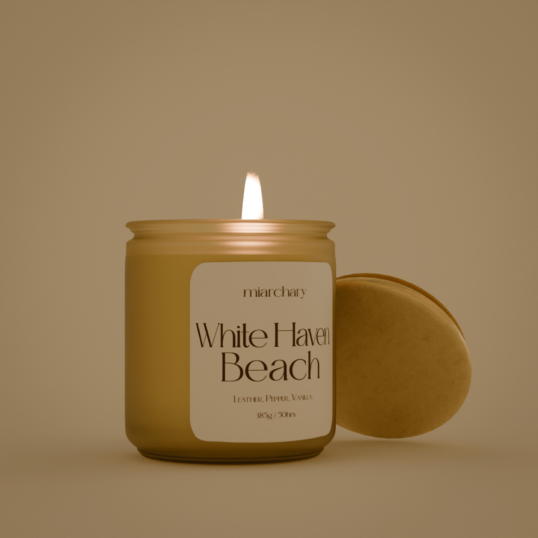 White Haven Beach Luxury Scented Candle - Leather, Pepper, and Vanilla Aroma - Miarchary