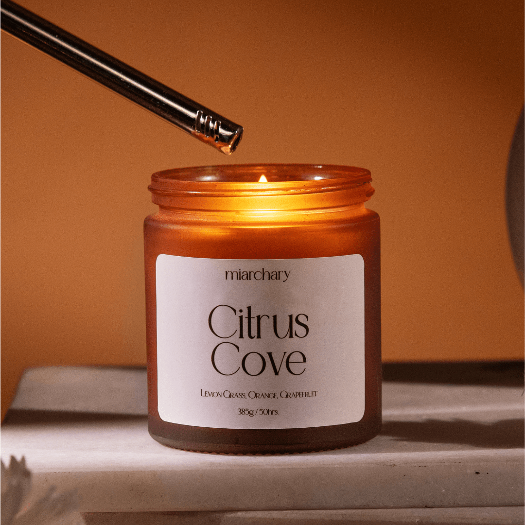 Citrus Cove Scented Candle - Lemon Grass, Orange, and Grapefruit Fragrance - Miarchary