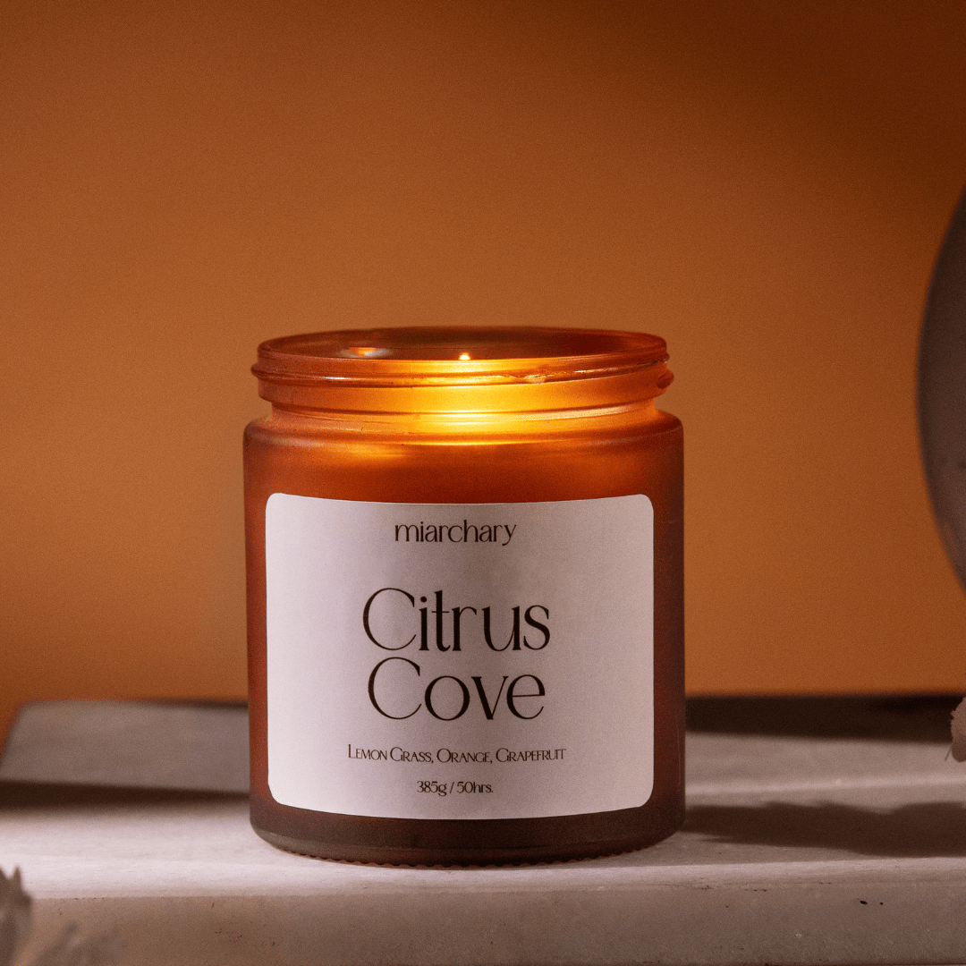 Citrus Cove Scented Candle - Lemon Grass, Orange, and Grapefruit Fragrance - Miarchary