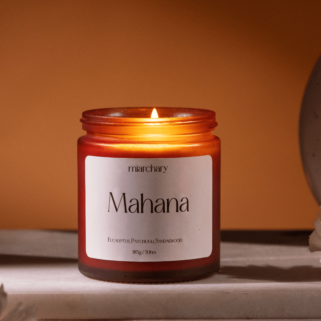 Mahana: Aromatic Eucalyptus and Sandalwood Luxury Scented Candle - Miarchary