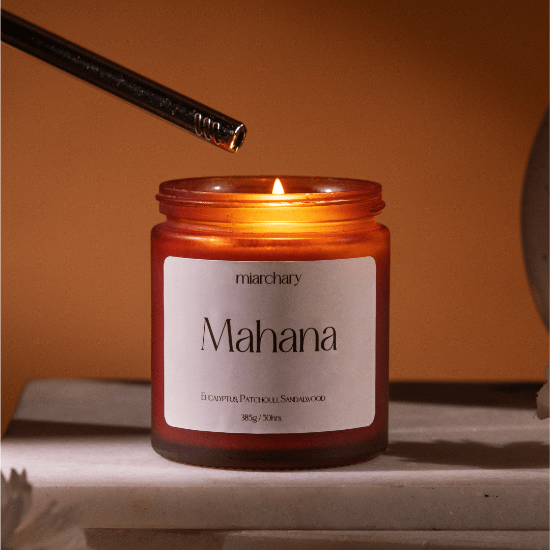 Mahana: Aromatic Eucalyptus and Sandalwood Luxury Scented Candle - Miarchary