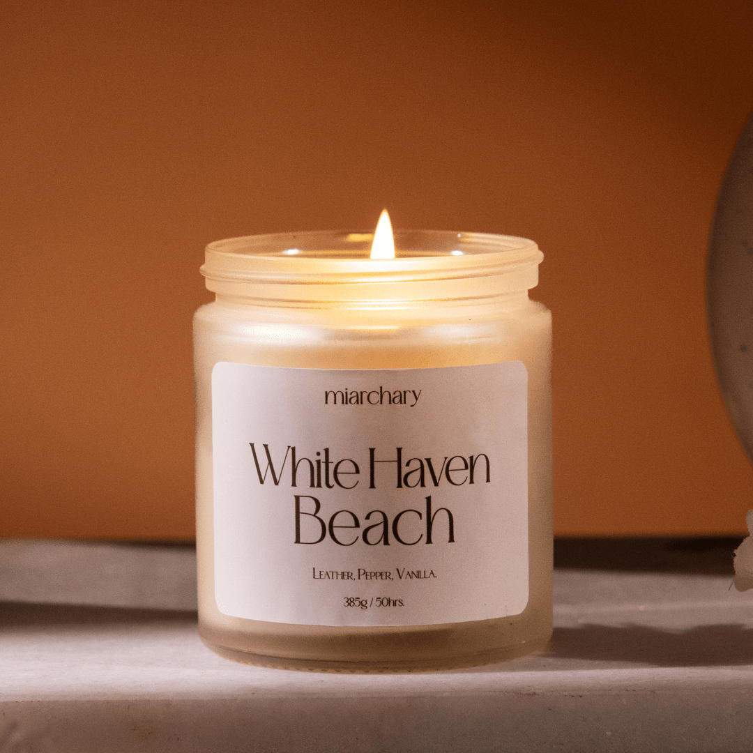 White Haven Beach Luxury Scented Candle - Leather, Pepper, and Vanilla Aroma - Miarchary